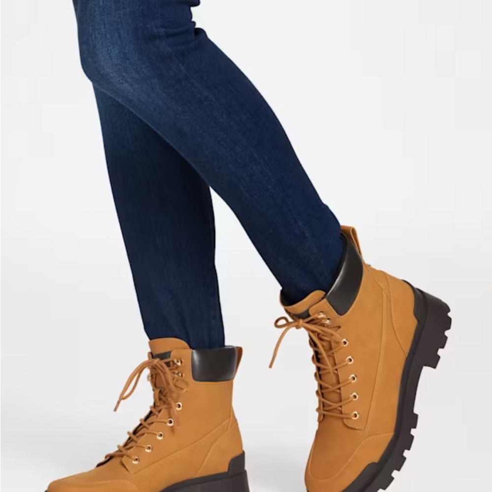 Guess Tan and Black Lace-Up Boots